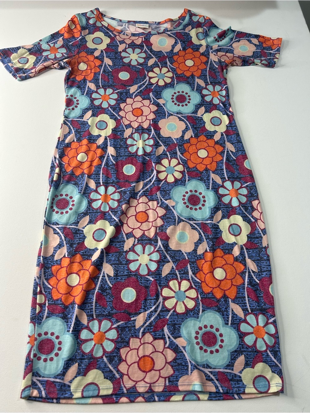 LuLaRoe Navy Floral Midi Dress with Orange, Aqua & Blush Flowers